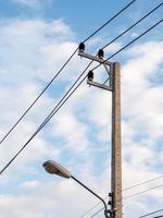 poteau électrique en béton avec l'ampoule électrique. photo