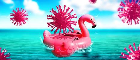 cygne gonflable avec virus corona en vacances photo