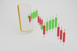 smartphone vierge avec trading graph.cryptocurrency trading ou bitcoin sur smartphone et investissement en informations sur les données boursières de croissance. concept de commerçant isoler le rendu 3d d'arrière-plan. photo