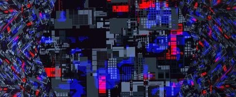 arrière-plan techno futuriste. séparer les puces rouges et les cartes de rendu 3d grises avec des connexions bleues. textures de réseau électronique avec bandes de connexion de processeur photo