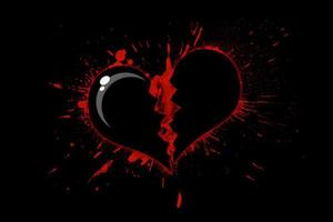 Coeur brisé stylisé dans le sang sur fond noir photo