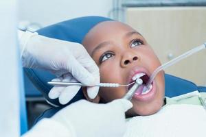 garçon ayant ses dents examinées par un dentiste