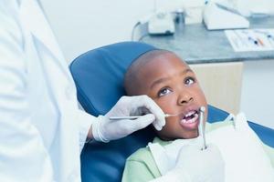 garçon ayant ses dents examinées par un dentiste
