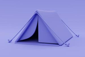 Tente de camping violette 3d isolée, concept de tourisme et de voyage, vacances de vacances, style minimal, rendu 3d. photo