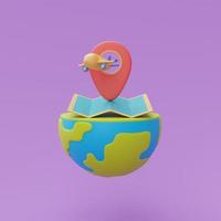 plan de tourisme et de voyage au concept de voyage avec carte, broche de localisation et avion sur le globe, vacances de vacances, temps de voyager, rendu 3d photo