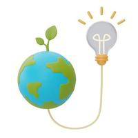 concept de source alternative d'électricité avec globe terrestre et ampoule, énergie écologique et propre, rendu 3d. photo
