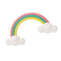 arc-en-ciel coloré avec des nuages isolés sur fond blanc, éléments d'été, rendu 3d. photo