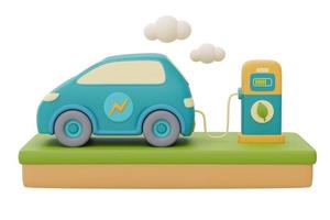 concept de source alternative d'électricité avec station de charge de voiture électrique, énergie écologique et propre, rendu 3d. photo