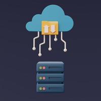 concept de technologie de stockage en nuage avec racks de serveurs et symbole de nuage bleu, base de données en ligne, informations de données de transfert, rendu minimal de style.3d. photo