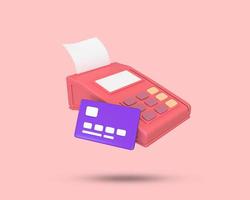 paiement par carte de crédit et carte de débit avec l'icône pos machine 3d. terminal de point de vente pos pour le paiement par carte de crédit. machine à glisser les cartes de crédit. illustration rendue 3d. photo