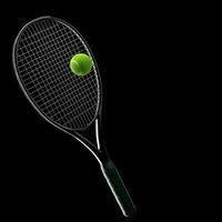 Raquette de tennis avec balle sur fond noir photo