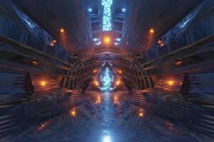 science-fiction futur fantastique planète extraterrestre grande salle bâtiment fond rendu 3d photo