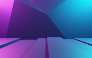 Rendu 3D d'arrière-plan géométrique abstrait violet et bleu. concept cyberpunk. scène pour la publicité, la technologie, la vitrine, la bannière, la cosmétique, la mode, les affaires. illustration de science-fiction. affichage du produit photo