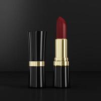 maquette de rouge à lèvres, conception d'emballage cosmétique sur fond noir foncé illustration 3d photo