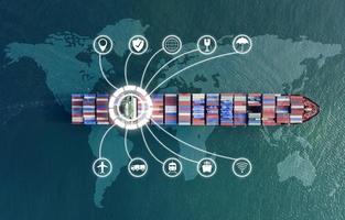 logistique d'entreprise mondiale import export et navire de fret de conteneurs photo