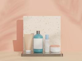 rendu 3d d'un produit de soin cosmétique vierge ou d'un emballage pour maquette. conception de terrazzo. savon de beauté et concept de spa. hydratation à l'huile de lotion pour la santé de la peau. design haut de gamme et de luxe pour l'image de marque. photo