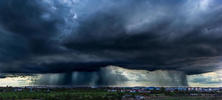 le ciel sombre avec de gros nuages convergents et un violent orage avant la pluie. photo