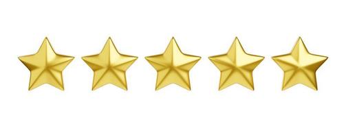 illustration de rendu 3d de cinq étoiles dorées pour le concept d'avis client. photo