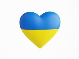 soutenir l'ukraine - coeur des couleurs du drapeau ukrainien bleu et jaune rendu 3d isolé sur fond blanc. photo