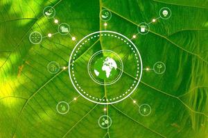 concept d'icône esg environnemental et gouvernance durable sur fond vert. photo