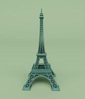 rendu 3d de la vue de face de la tour eiffel, illustration 3d isolée sur des couleurs pastel, scène minimale photo