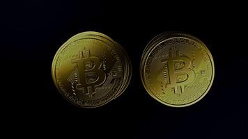 monnaie numérique bitcoin. cryptocurrency btc la nouvelle monnaie virtuelle vue de dessus en gros plan rendu 3d de bitcoins dorés photo