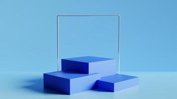 Fond de rendu 3d podium de cube bleu et ornement carré en argent, rendu minimal de la scène du podium pour la maquette du produit photo