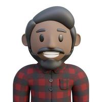 Rendu 3d profil de personnage cool masculin peau foncée avec moustache et barbe rouge photo