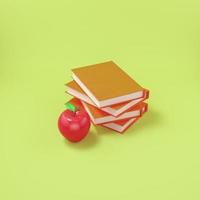 une pomme avec des livres. rendu 3D photo