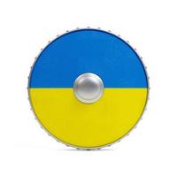 bouclier rond aux couleurs du drapeau ukrainien isolé sur fond blanc. rendu 3D photo