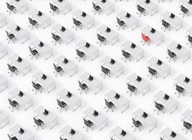 vue de dessus des lieux de travail d'entreprise symétriques sur sol blanc photo