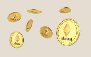 pièce d'éthereum volant sur fond clair. crypto-monnaie Ethereum. photo