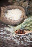 riz brun au jasmin sur une cuillère en bois photo