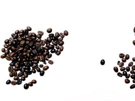grains de café torréfiés isolés variation de graines brunes et foncées sur fond blanc photo