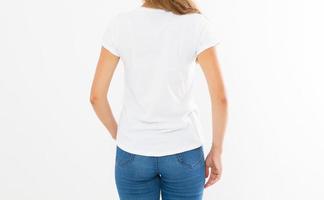 femme en t-shirt blanc maquette isolée, t-shirt femme, t-shirt blanc photo