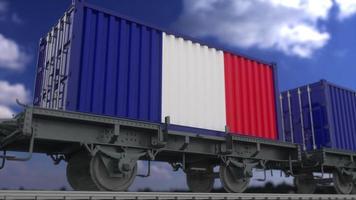 train et conteneurs avec le drapeau de la france. transport ferroviaire. rendu 3d photo