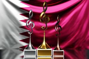 prix de la clé de sol pour avoir remporté le prix de la musique sur fond de drapeau national du qatar, illustration 3d. photo