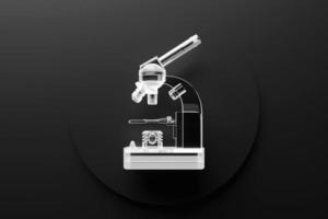 Illustration 3d microscope de laboratoire réaliste sans fond noir. Chimie 3d, instrument pharmaceutique, instrument grossissant microbiologique. photo