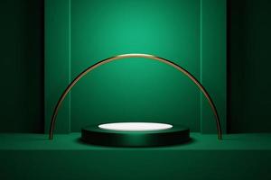 Illustration 3d d'un podium de cercle vert sur le fond d'une composition géométrique. rendu 3d. fond de géométrie minimalisme photo