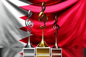 prix de la clé de sol pour avoir remporté le prix de la musique sur fond de drapeau national de bahreïn, illustration 3d. photo