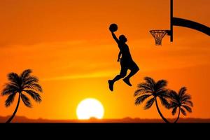 basketteur, silhouette, sauter photo