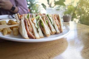 photo isolée d'un club sandwich et de frites - parfait pour un blog culinaire ou l'utilisation d'un menu