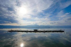 kwan phayao un lac dans la province de phayao, au nord de la thaïlande. tir avec la règle des tiers entre rivière, nuage et ciel. photo