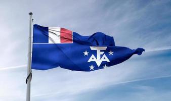Illustration 3d d'un drapeau des territoires du sud français - drapeau en tissu ondulant réaliste. photo