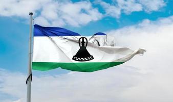 drapeau du lesotho - drapeau en tissu ondulant réaliste. photo
