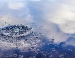 belle eau dans un lac avec des éclaboussures d'eau et des ondulations à la surface avec des nuages et des reflets de ciel bleu photo