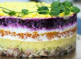 le hareng sous un manteau de fourrure est une salade traditionnelle en russie photo