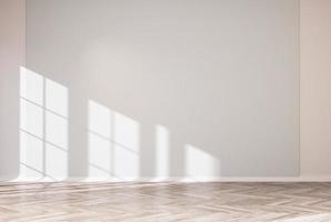 rendu intérieur de la maison avec un mur de couleur de pièce vide et décoré de parquet photo