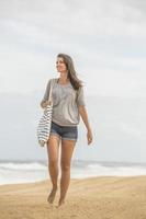 femme marchant sur la plage photo