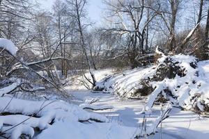 une petite rivière dont l'eau est gelée en hiver photo